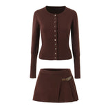 Suit Women 2025 Autumn Temperament Hottie Knitted Cardigan + High-Waist Leather Buckle Hundred-Fold