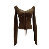 Shooting Merard Wind Strapted Bow Splicing Lace Pure Desire Blouse Folding Body Short Blouse