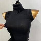 Pure-Want Wind Vest Bottom Shirt Women's New Sleeveless Half-High Collar Hottie