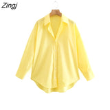 New Women Simply Candy COlor Single Breasted Poplin Shirts Office Lady Long Sleeve Blouse Roupas Chic Chemise Tops