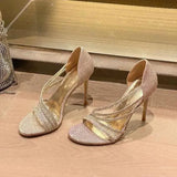 More Flash New Water Drill High Heel Sandals French Side High Heels Women's Side High Heels 2025 Autumn And Winter