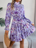 Shooting Autumn And Winter Elegant Lead Flowers To Close The Waist Long-Sleeved Lotus Leaf Side A Dress Women's