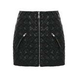 2025 Personality Weaving Leather Jacket Jacket + Bag Hip Skirt Two-Piece Set Female