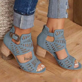 Coarse Heeled Fish Mouth Sandals Women Summer New Hollow Buckle Large Size Women's