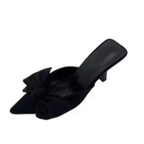 Pointed High-Heeling Slippers Women Summer New Fashion And Bow Cloth Outside Wearing Cold Slippers