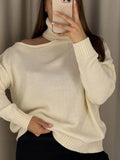 Enter The High-Collar Shoulder Sweater Unique Asymmetric Design Gentle Apricot Gray Color Optional Autumn And Winter