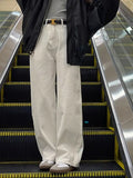 Waist And White Jeans Female Autumn Temperament Slim Loose Thin Trousers Straight Broad Leg