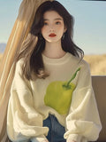 Year's Popular Beautiful Sweater Niche Loose Thin Lazy Wind Apricot Print Knitted Bottom Shirt