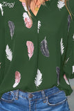 Feather Print Blouse Chiffon Shirts Women Long Sleeve Tops Autumn V-Neck Causal Loose 5XL Clothes Blusa Mujer