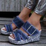 One-Word With Buckle High-Heeled Slippers Women's Slopes And Thick-Bottomed Cloth Beach Cold