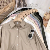 Lady Shirt Spring And Autumn New Korean Version Of Loose Simple Plain Color Bhism Color Feeling Long-Sleeved