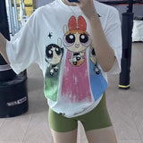 Cartoon Trend Burst Handsome Cartoon Flying Small Police Lady Print Short-Sleeved Summer Couple Dress