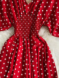 Sexy Polka Dot Romper Women Elegant V-Neck Puff Short Sleeve High Waist Jumpsuit Female Loose Wide Leg Playsuits