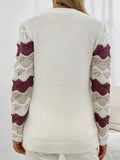 And Winter New Sweater Women's Knitted Stripes Hit The Hollow Sleeve Round Collar