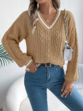 Autumn And Winter New College Style V-Necked Lantern Long-Sleeved Sweater Women's