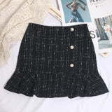 New Autumn And Winter Lattice Coarse Flowers Of The Half-Body Skirt High Waist A Word-Bow Irregular Fishtail Skirt