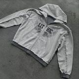 Personality Zippered Sweatet Double-Layer Fake Two-Piece Hooded Jacket Trendy Street Casual