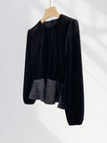 Zingj Waist Shows Thin Temperament Famous Lady Daughter Wind Black Golden Velvet Jacket Female Early Spring Round Collar French Long-Sleeved T-Shirt