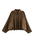 Women's Clothing Explosion Nine-Colored Velvet Texture Collar Loose Bomber Jacket
