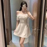 Sexy Bow Off Shoulder Dress Women Elegant White Mini Dress Black Slip Ladies Dresses Woman Party Dress 2023
