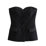 Women's Clothing 2025 Summer Pocket Ornaments Bare Backsed Slings Waistcoat Women