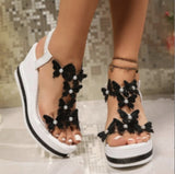 Summer New Large-Size Women's Sloping Sandals Bow Set Pine Cake Water Drill Bottom Fish Mouth