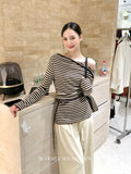Xixi 2025 Autumn White Standard Temperament Shoulder Wool Bottom Shirt Long-Sleeved Knitted Shirt Female