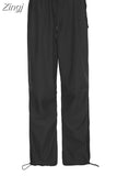 Streetwear Drawstring Low Waist Casual Blue Women's Pants Harajuku Baggy Trousers Hip Hop Wide Leg Capris Summer