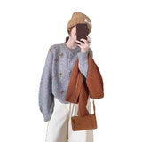 Version Of Gray Loose Hand Embroidered Sweater Coat Women In Autumn And Winter Outside The Lazy Wind Soft Knitted