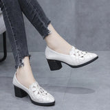 Zingj Shoes Women's Soft Leather 2023 New Hollow Out Breathable Embroidery Four Seasons Women's Mother Shoes Thick Heel Soft Sole Work
