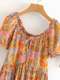 Women's Gold Tea Flower Chest With Short-Sleeved Dress