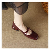 Retro Low-Heeled Coarse Bow Mary Jane Shoes Women 2025 Autumn New Paint Skin Shallow Mouth College Single