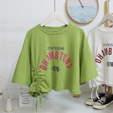 Zingj Summer Chic Draw Rope Short Jacket Bottom Shirt Women's Design Temperament Short-Sleeved T-Shirt Women's