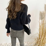 Collar Sweater Female Retro Thicked Autumn And Winter New Korean Version Loose Outside Wear Waist Thin Knitted