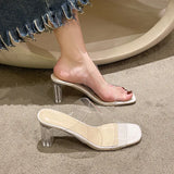 Beautiful High Heel Slippers Women Summer Wearing Crystal Coarse Sandals French Half-Drag Temperament Cool