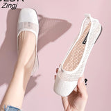 Spring Summer Ballet Flats Women Casual Knit Fabric Stretchy Square Toe Flat Heel Boat