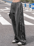 Piping Detail Wide Leg Track Pants- Outfit