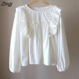 Women Ruffles Chic Design Autumn Solid Holiday All-match Hot Sale Preppy Style Ladies Blusas Mujer Leisure
