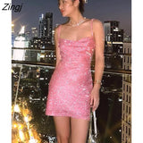 Glitter Bright Silk Bandage Women Dress Silver Sexy Spaghetti Strap Ruched Dress Femme Autumn Skinny Party Clubwear