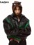 Spring Autumn Short Cool Oversized Gradient Pu Leather Jacket Women Pockets Luxury Designer Clothes Runway Fashion