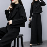 Winter Small Fragrant Hair, Two Trouser Sets Of Women's Fashion Temperament Black Casual Broad Leg Trousers Suit