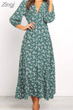 Women Summer Elegant Floral Print Maxi Dress 2023 Boho Three Quarter Sleeve V Neck Casual Office Long Dress Beach Robe