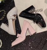 Zingj French Retro Pink Thick Heels Mary Jane Shoes 2023 New Bow Black Budle Single Shoe