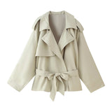 Spring And Autumn Fashion Casual Collar With Belt Hanging Shoulder Coat Female