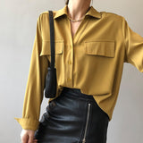 Casual Loose Satin Silk Blouses Women 2023 Autumn Casual Office Long Sleeve Shirt Fashion Turn-down Collar Women Tops