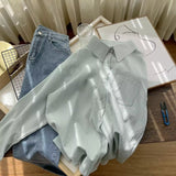 Design Texture-Sensitive Version Of Long-Sleeved Shirt Women's Spring And Autumn New Fresh Loose Sunscreen