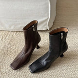 Zingj Soft Korean Leather High Heel Ankle Boots Women's Thin Heel Women's Shoes Side Zipper Is Comfortable-Outfit
