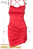 Sexy Backless Spaghetti Strap Women's Mini Dresses Ruched Club Party Fashion Elegant Sleeveless Slim Dress