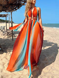 Women's Clothing Holiday Beach Open-Fork Dress Sleeveless Wrapped Breast Print Women