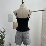 Shooting Hottie Sexy Sling Sling Vest Lace Side Splicing Letter Embroidery Short Outer Wearing Sleeveless Small Top